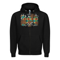 Black autism awareness leopard cowhide background Zipper Hoodie - Artiststas