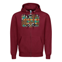 Burgundy autism awareness leopard cowhide background Zipper Hoodie - Artiststas