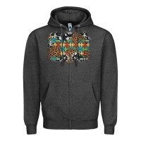 Charcoal Heather autism awareness leopard cowhide background Zipper Hoodie - Artiststas