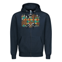 Navy autism awareness leopard cowhide background Zipper Hoodie - Artiststas