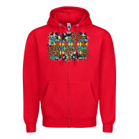 Red autism awareness leopard cowhide background Zipper Hoodie - Artiststas