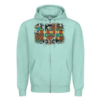 Seafoam autism awareness leopard cowhide background Zipper Hoodie - Artiststas