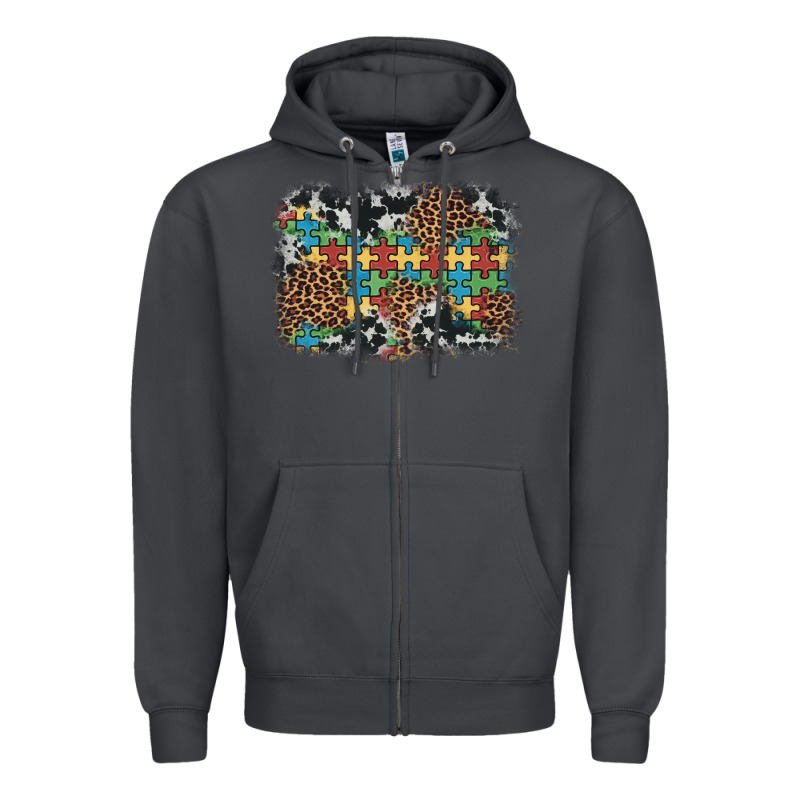 Autism Awareness Leopard Cowhide Background Zipper Hoodie by Artiststas | Teevron