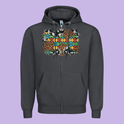 Autism Awareness Leopard Cowhide Background Zipper Hoodie Designed By Artiststas