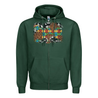 Sports Green autism awareness leopard cowhide background Zipper Hoodie - Artiststas
