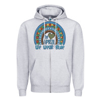 Heather Grey in april we wear blue autism awareness leopard rainbow Zipper Hoodie - Artiststas