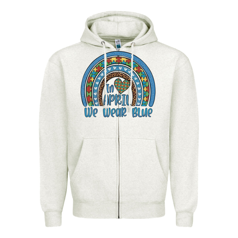 In April We Wear Blue Autism Awareness Leopard Rainbow Zipper Hoodie by Artiststas | Teevron