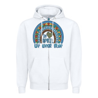 White in april we wear blue autism awareness leopard rainbow Zipper Hoodie - Artiststas