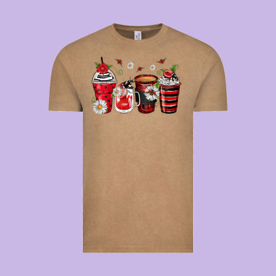 Ladybug Coffee Cups Vintage Tee Designed By Zillion Design Studio