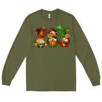 Army Green fall gnomes with pumpkin pie Long Sleeve Tee - AdoDesignShop