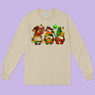 Fall Gnomes With Pumpkin Pie Long Sleeve Tee Designed By Adodesignshop