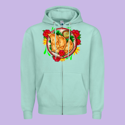 Empanadas Plate And Roses Zipper Hoodie Designed By Adodesignshop