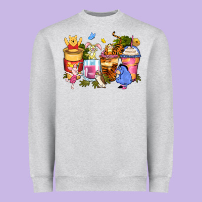 Cartoon Characters Coffee Cups Heavyweight Sweatshirt Designed By Zillion Design Studio