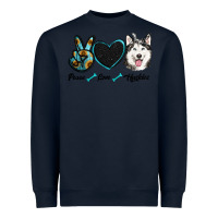 Navy peace love huskies Heavyweight Sweatshirt - RanaPortraitStore