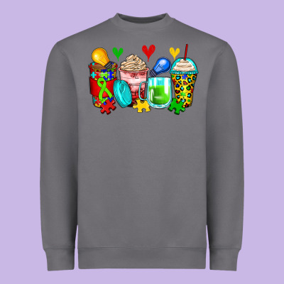 Autism Coffee Cups Heavyweight Sweatshirt Designed By Zillion Design Studio