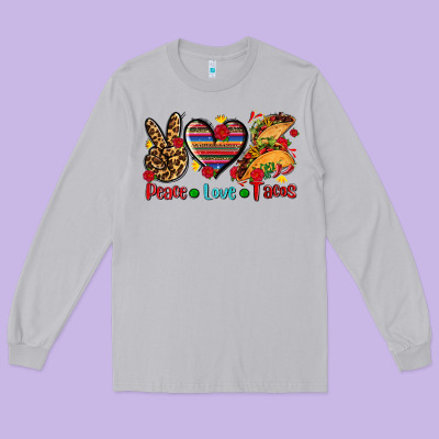 Peace Love Tacos Long Sleeve Tee Designed By Adodesignshop