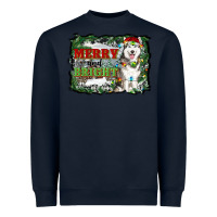 Navy merry and bright husky farm  background Heavyweight Sweatshirt - RanaPortraitStore