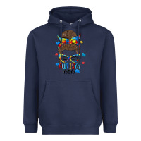 Navy messy bun autism mom Heavyweight Hoodie - MaliasSmallBusiness