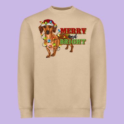 Merry And Bright Dachshund Heavyweight Sweatshirt Designed By Ranaportraitstore