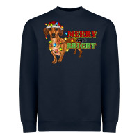 Navy merry and bright dachshund Heavyweight Sweatshirt - RanaPortraitStore