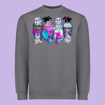 Hippopotamus Coffee Cups Heavyweight Sweatshirt Designed By Zillion Design Studio