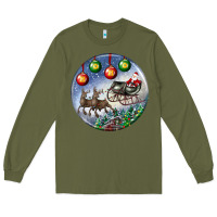 Army Green santa claus with deer christmas ornament Long Sleeve Tee - BundleAndBundleShop