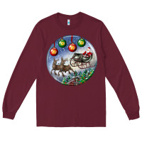 Burgundy santa claus with deer christmas ornament Long Sleeve Tee - BundleAndBundleShop