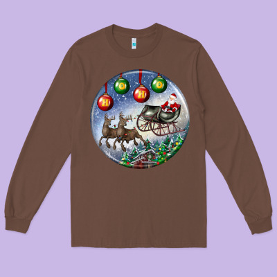Santa Claus With Deer Christmas Ornament Long Sleeve Tee Designed By Bundleandbundleshop