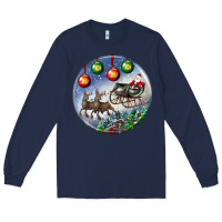 Navy santa claus with deer christmas ornament Long Sleeve Tee - BundleAndBundleShop