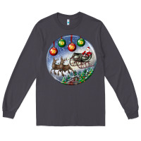 Smoke santa claus with deer christmas ornament Long Sleeve Tee - BundleAndBundleShop