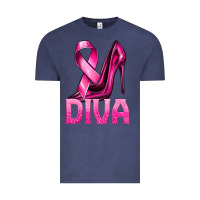Vintage Denim Breast Cancer Diva Ribbon and Heels Vintage Tee - texasbilliewilder