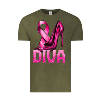 Vintage Olive Breast Cancer Diva Ribbon and Heels Vintage Tee - texasbilliewilder