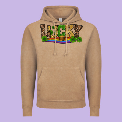 Vintage Hoodie st patricks shamrock gold with rainbow