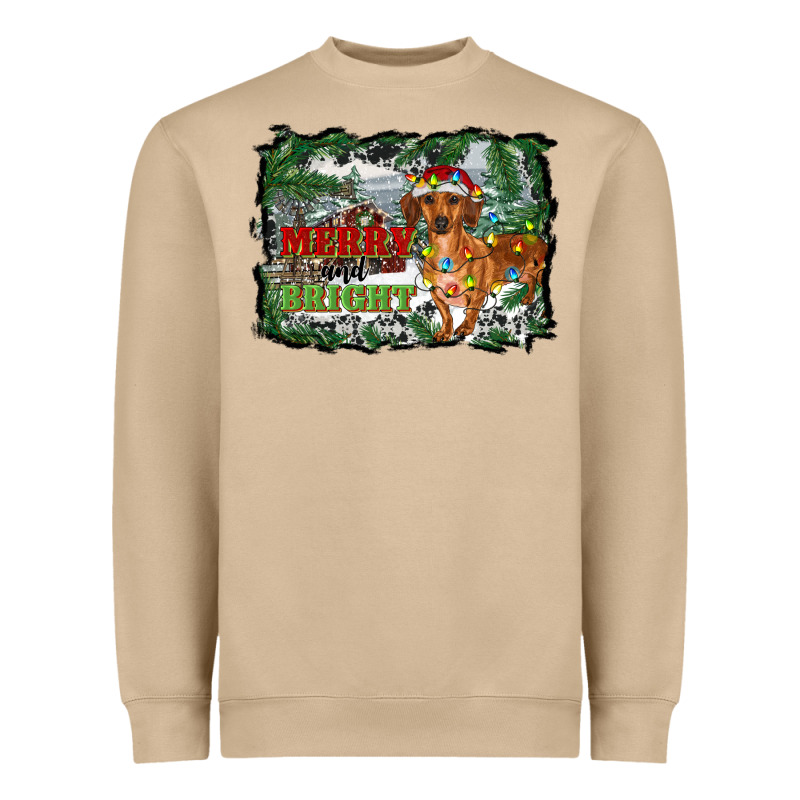 Merry And Bright  Dachshund With Farm Heavyweight Sweatshirt by RanaPortraitStore | Teevron