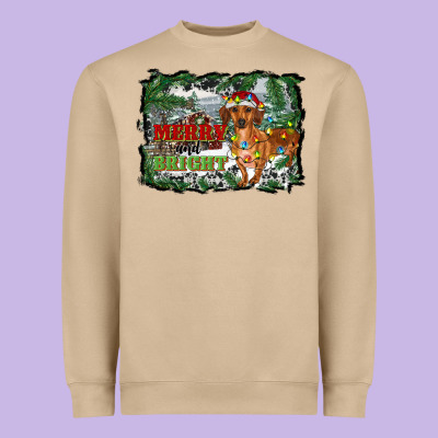 Merry And Bright  Dachshund With Farm Heavyweight Sweatshirt Designed By Ranaportraitstore