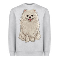 Heather Grey white pomeranian Heavyweight Sweatshirt - RanaPortraitStore