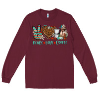 Burgundy peace love coffee Long Sleeve Tee - AdoDesignShop