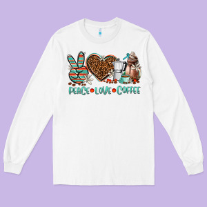 Peace Love Coffee Long Sleeve Tee Designed By Adodesignshop