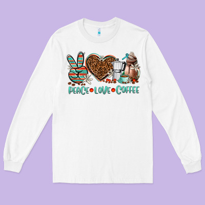 Peace Love Coffee Long Sleeve Tee Designed By Adodesignshop