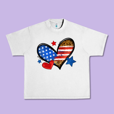 American Flag Heart Leopard Urban Heavy Tee Designed By Neo Western
