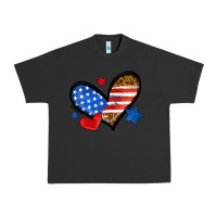 Pigment Black American flag heart leopard Urban Heavy Tee - Neo Western