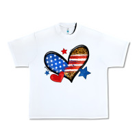 White American flag heart leopard Urban Heavy Tee - Neo Western