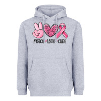 Heather Grey peace love cure breast cancer Heavyweight Hoodie - MaliasSmallBusiness