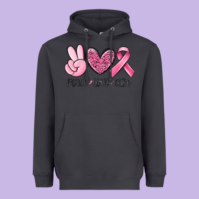 Peace Love Cure Breast Cancer Heavyweight Hoodie Designed By Maliassmallbusiness