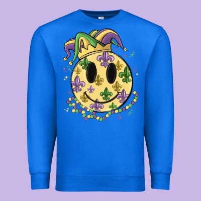 Smiley Face Mardi Gras Premium Sweatshirt Designed By Maliassmallbusiness