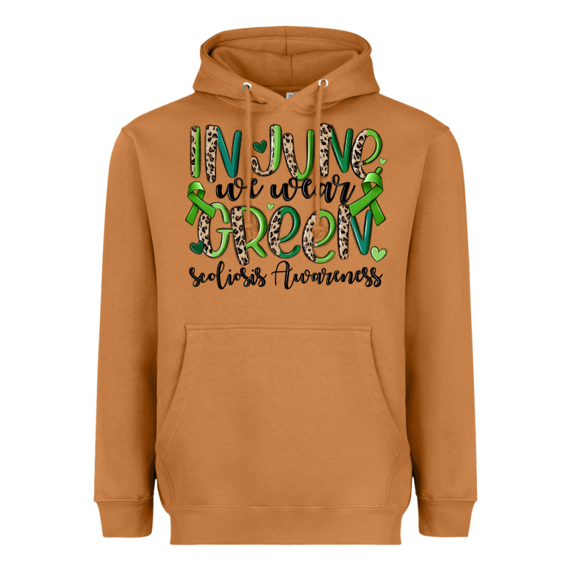 In June We Wear Green Scoliosis Awareness Heavyweight Hoodie by MaliasSmallBusiness | Teevron