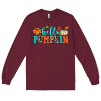 Burgundy hello pumpkin Long Sleeve Tee - AdoDesignShop