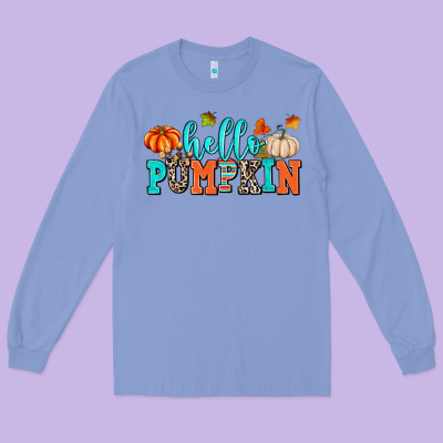 Hello Pumpkin Long Sleeve Tee Designed By Adodesignshop