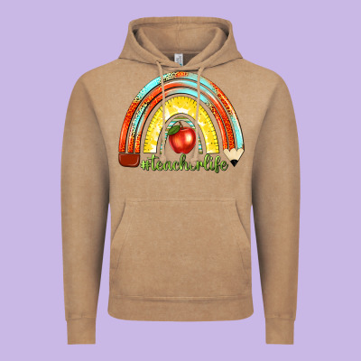 Vintage Hoodie teacher life with rainbow