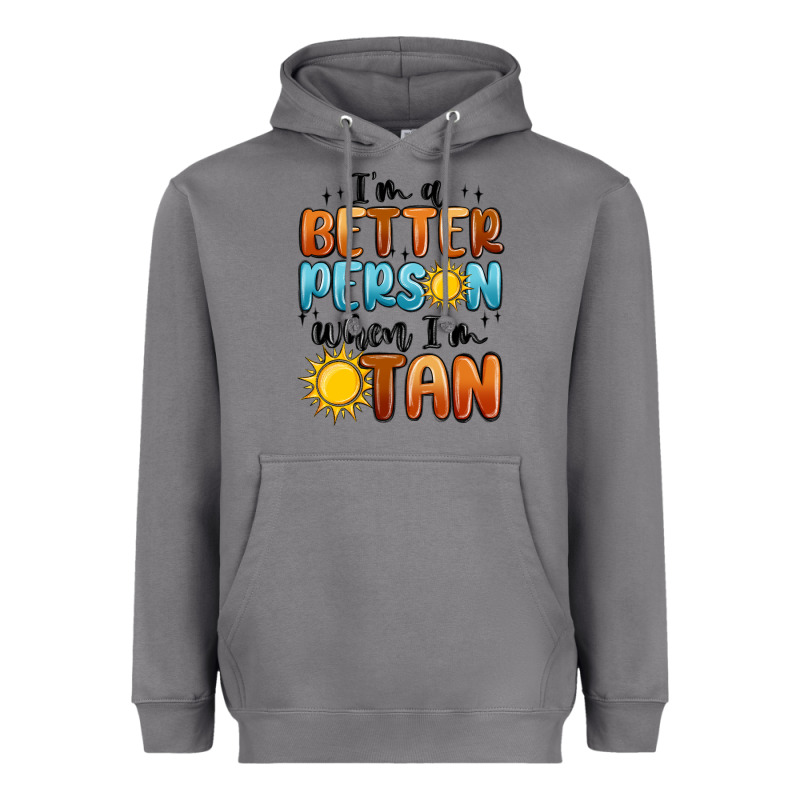 Im Better Person When Im Tan Heavyweight Hoodie by MaliasSmallBusiness | Teevron